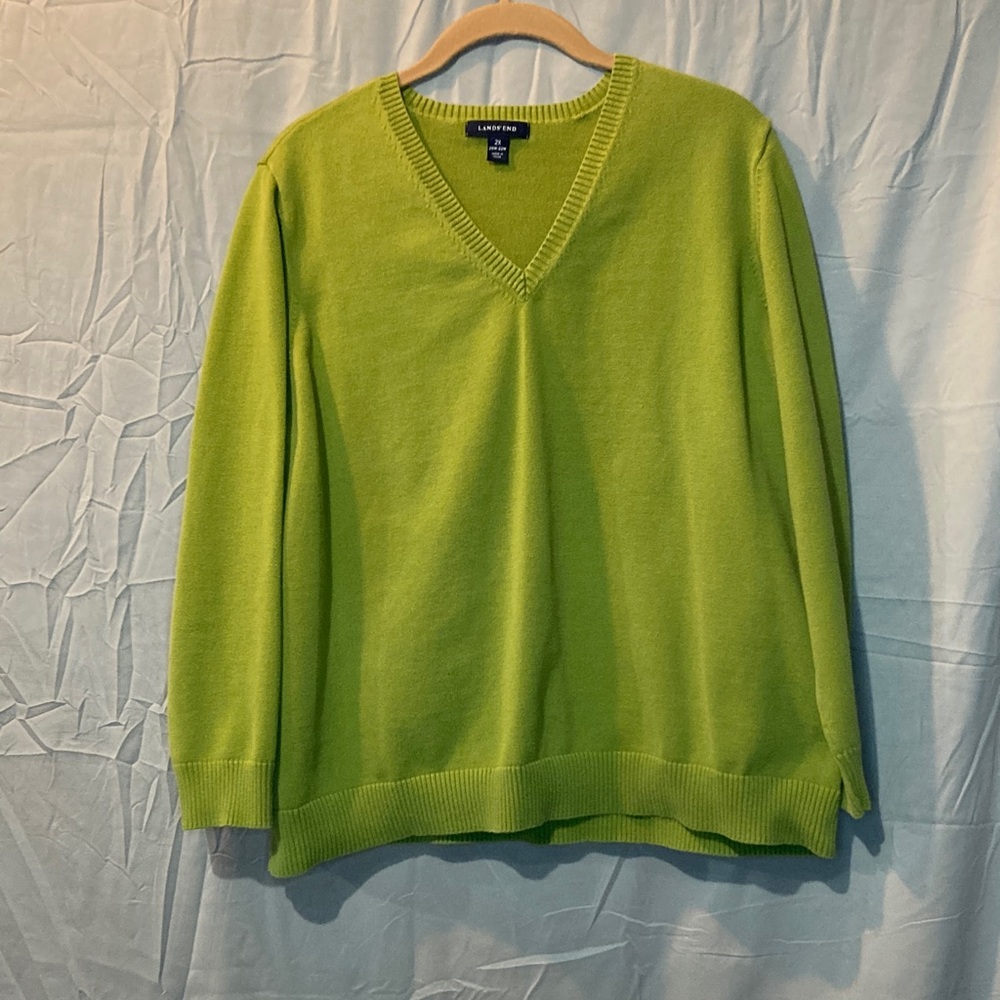 Lands' End Women’s Bright Green V-Neck Sweater